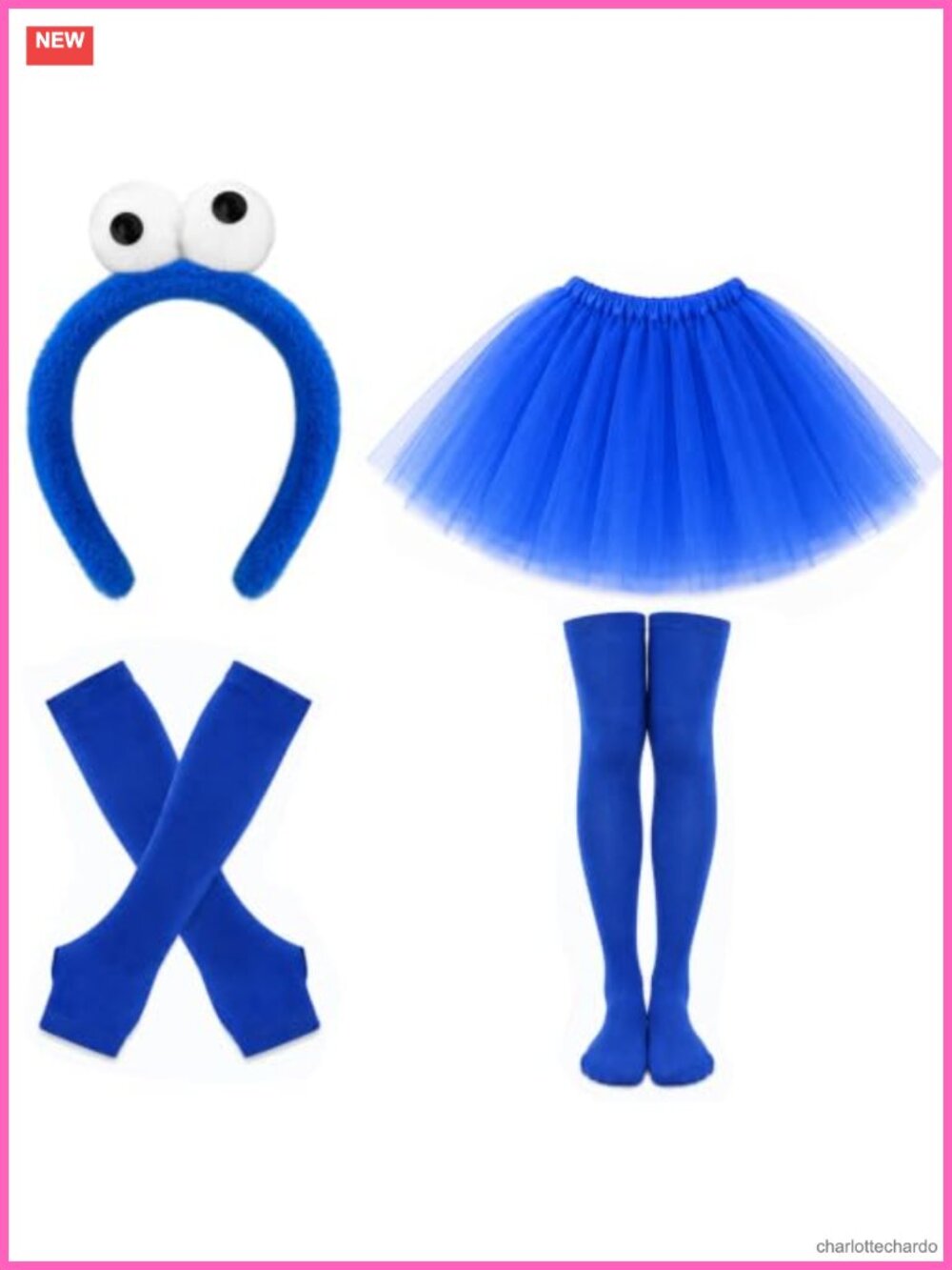 Plush Eye Headband Tutu Skirt Thigh High Socks Halloween Costume Set